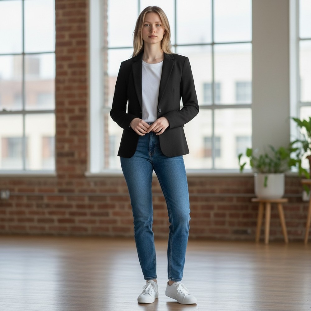 Jigsaw Wool Blend Blazer Womens 8 Black Single Button Professional Office Jacket